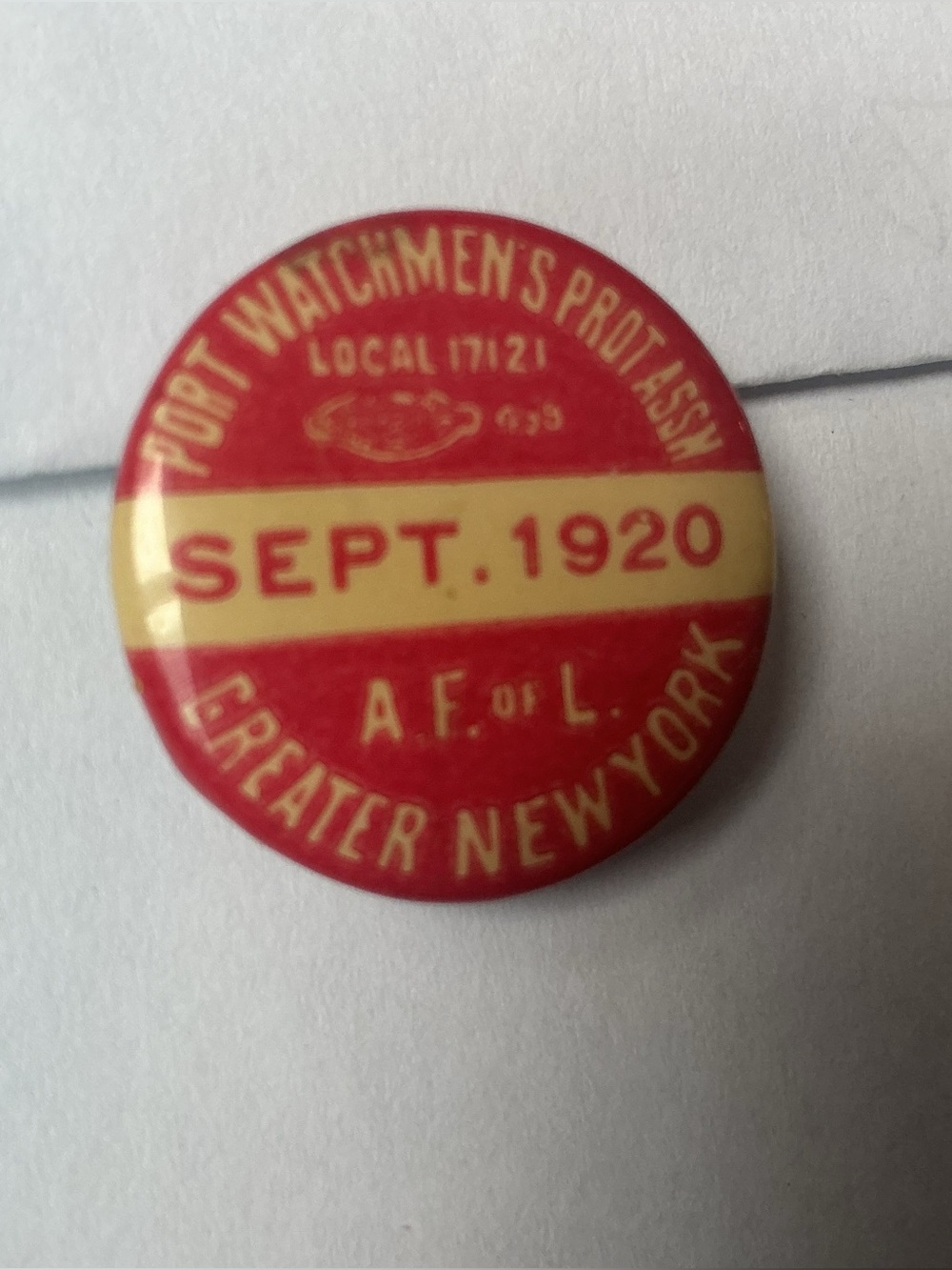 Antique Port Watchmen’s Prot. Association Pin from 1920